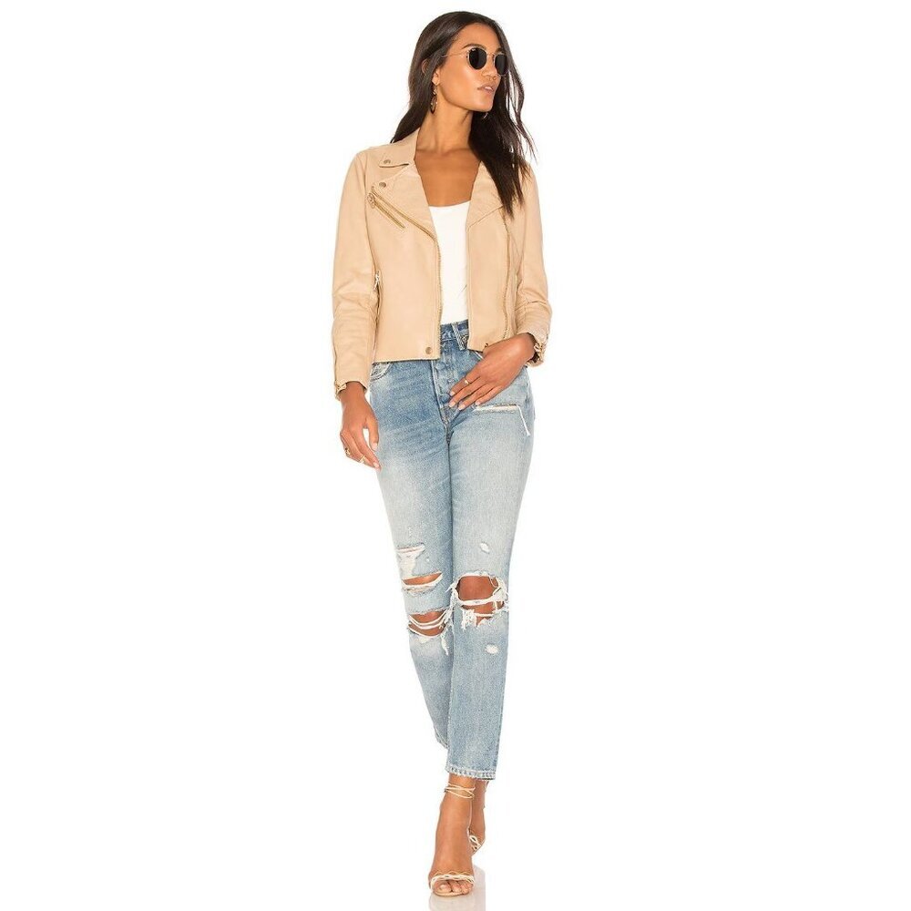 BLANK NYC Faux Leather Moto Jacket in Natural Light XSmall Womens Vegan Coat